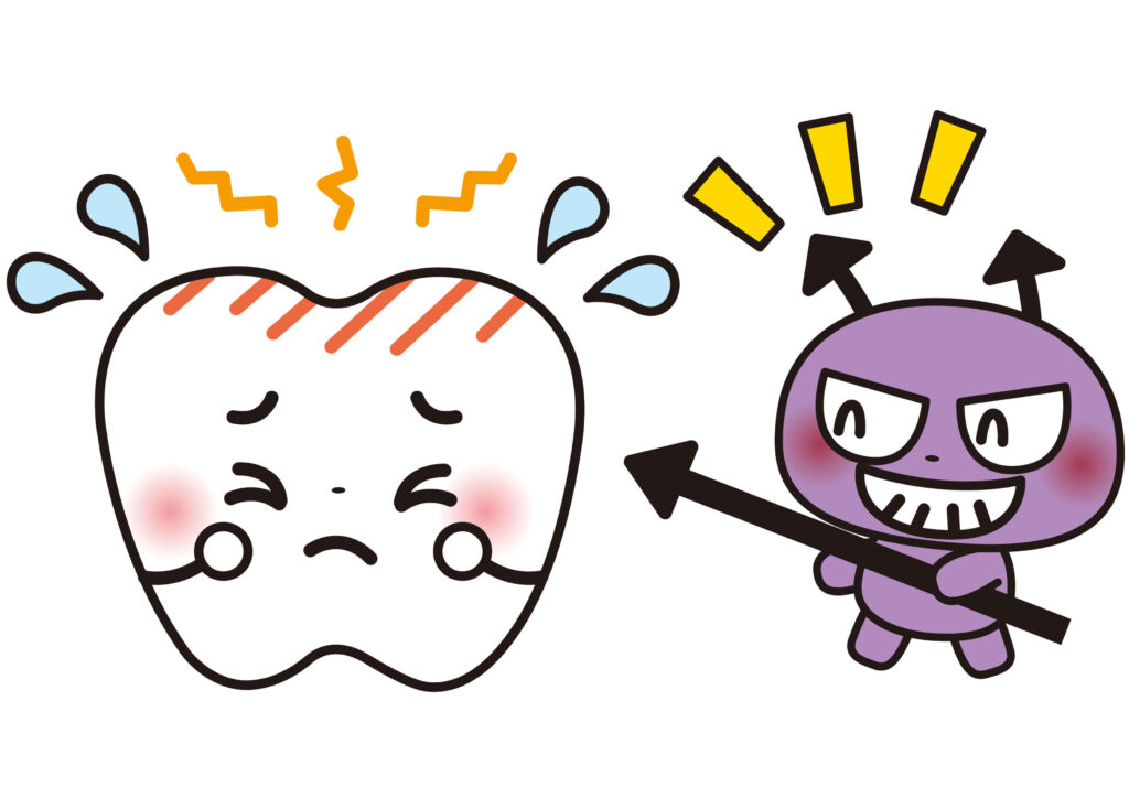 虫歯菌に歯が攻撃されるイラスト